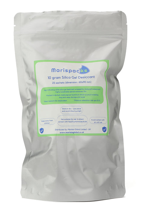 Marispacks 10 gram silica gel desiccant (aluminium stand up pouch)